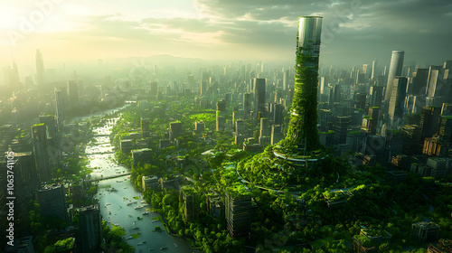 Futuristic Cityscape with G...