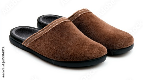 Cozy Brown Slippers: Relaxation at Home: A pair of cozy brown slippers, perfect for lounging around the house and enjoying a relaxing evening. The soft.