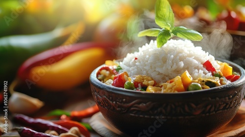 Freshly Cooked Rice with Colorful Vegetables