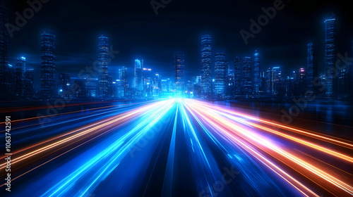 Night Cityscape with Speed Lines Illustration