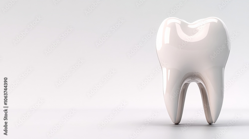 Gleaming White Tooth: 3D Render of a healthy, pearly white tooth, symbolizing dental hygiene, oral care, and a confident smile. 