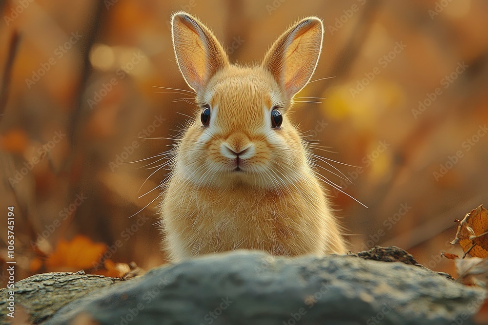 Fototapeta premium Close-up of a Curious Brown Rabbit in Autumnal Setting