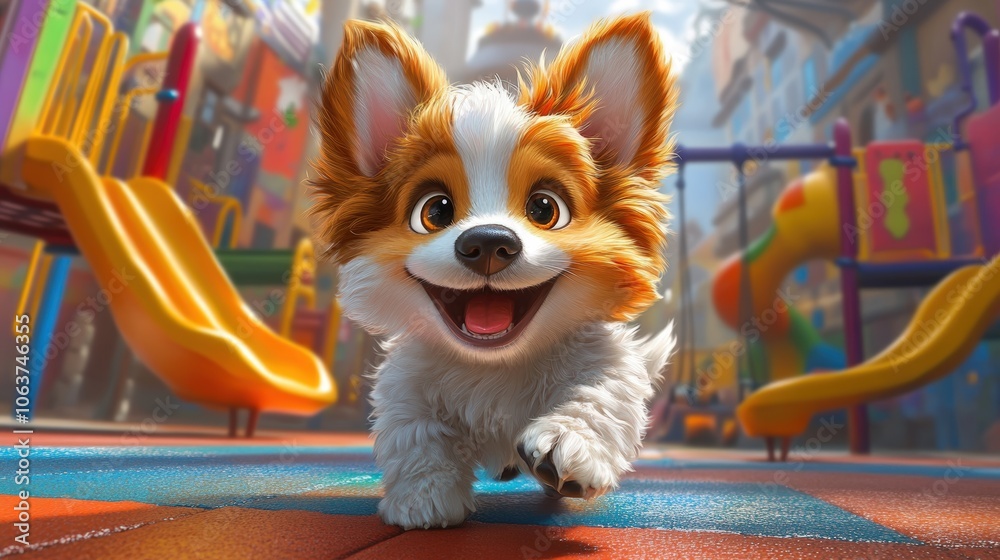 Smiling dog walking on playground. Smiling dog walking on playground.