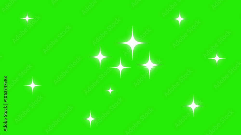 Twinkling star animation set, cartoon, white blinking shining stars animated cartoon on transparent green screen background.
