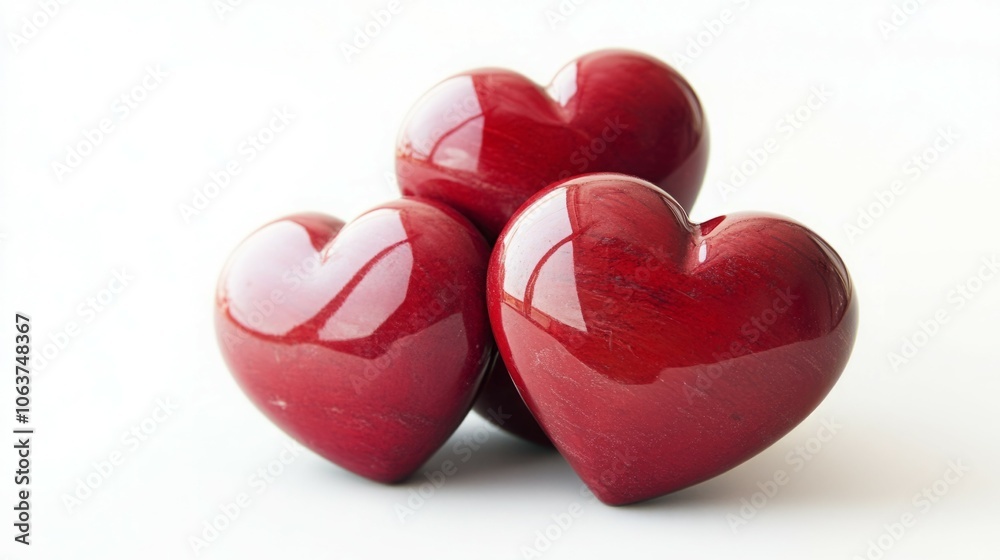 Three glossy red hearts stacked together, symbolizing love and affection. Three glossy red hearts stacked together, symbolizing love and affection.