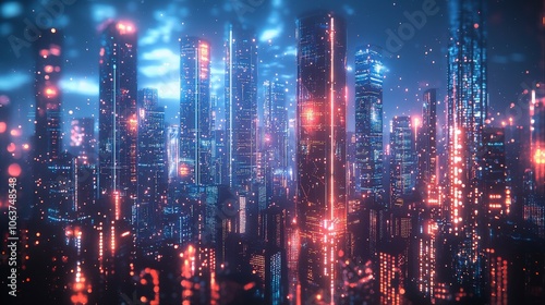 Wallpaper Mural A cutting-edge metropolis illuminated by neon lights features a collection of futuristic skyscrapers, shaping a vibrant landscape that teems with modern innovation. Torontodigital.ca