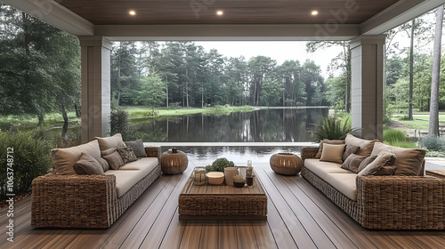 Outdoor Patio with Wicker F...