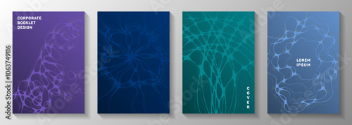 Pharmaceutical healthcare vector covers with neurons, synapses. Fluid waves grid backgrounds. Openwork magazine vector layouts. Pharmaceutical medical covers.