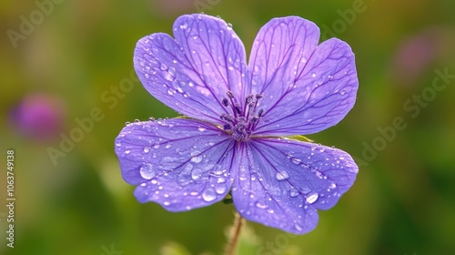 Stunning Purple Flower with Dew Drops Close-Up