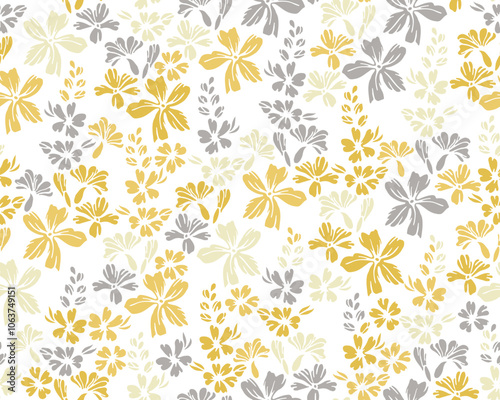 Wallpaper Mural Tiny field buttercup flowers endless ornament vector design. Millefleurs traditional motif. Country-style wallpaper print with flower racemes. Forget-me-nots blossom spring print. Torontodigital.ca