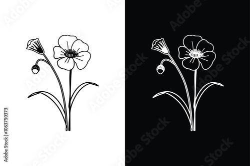 Flat Icon Silhouettes of Pansy Flower. Vector Art Illustration