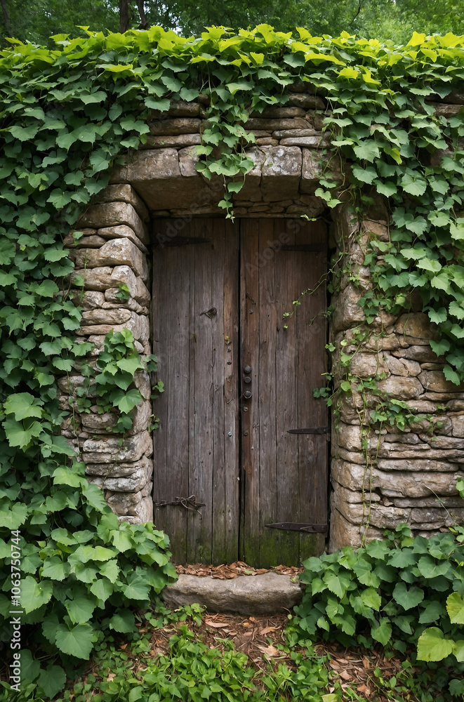 door with vines covering an old stone wall door with vines covering an old stone wall
