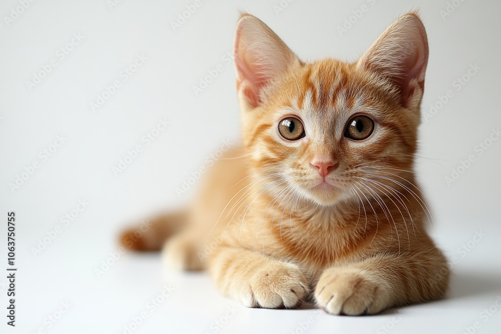 Adorable Orange Cat Lying Down on White Background Adorable Orange Cat Lying Down on White Background
