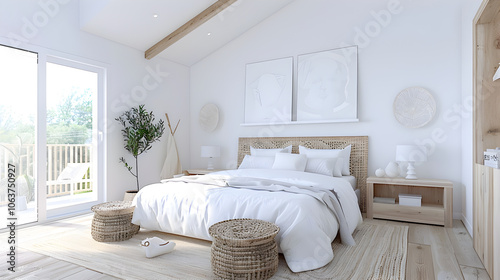 Fototapeta Naklejka Na Ścianę i Meble -  Decorating a parental bedroom: a coin repose and calm and decorating a parental bedroom. 3D render.