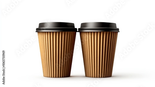 Wallpaper Mural Two Cups of Coffee: A pair of classic brown paper coffee cups with black lids, ready for your branding and message. This image evokes the comfort and familiarity of a morning cup of coffee. Torontodigital.ca