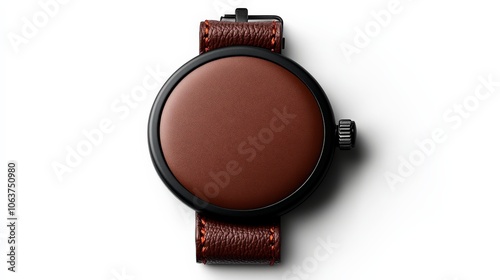 Minimalist Black and Brown Wristwatch: Sleek and modern, this black wristwatch with a brown leather strap exudes sophistication and understated elegance. photo