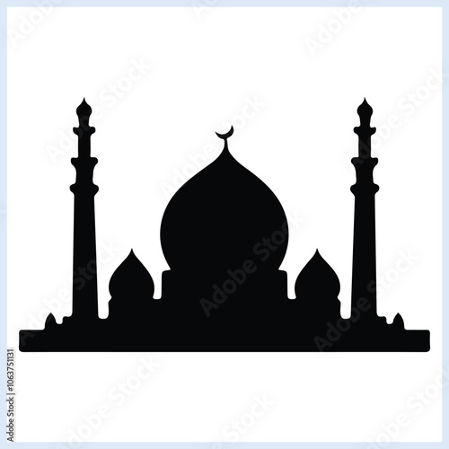 Mosque silhouette, Islamic black Masjid vector illustration, Simple Eid mosque icon isolated 