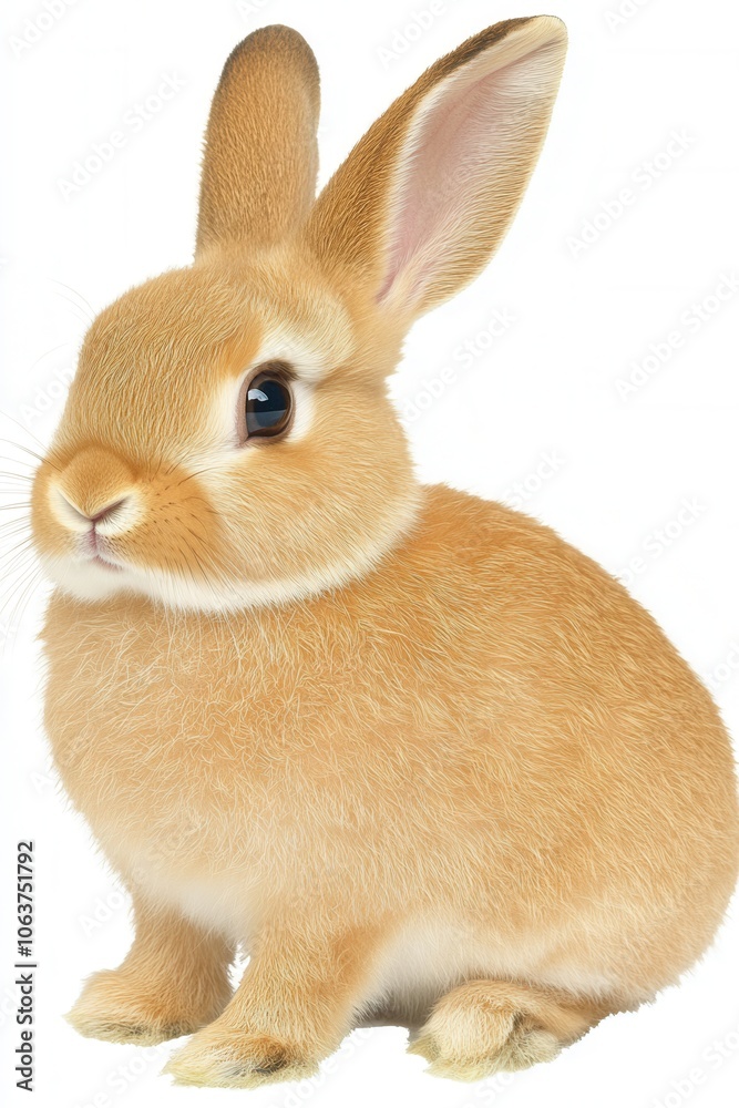 Obraz premium Cute fluffy brown rabbit on white background