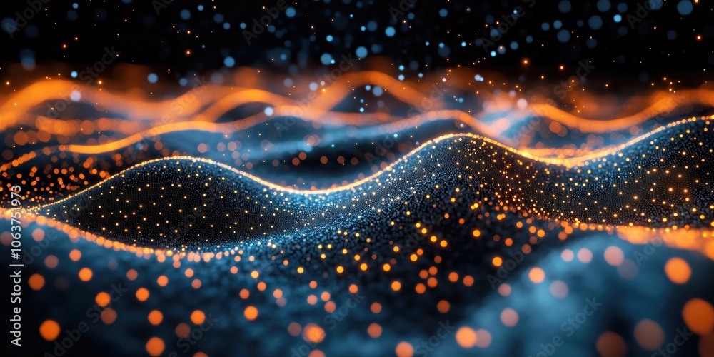 Futuristic digital landscape with polygonal shapes, vibrant lights, and dark ambiance, representing virtual technology and network. Futuristic digital landscape with polygonal shapes, vibrant lights, and dark ambiance, representing virtual technology and network.