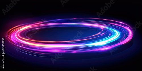 eon circular light trail in pink and blue on dark background, dynamic glowing swirl effect