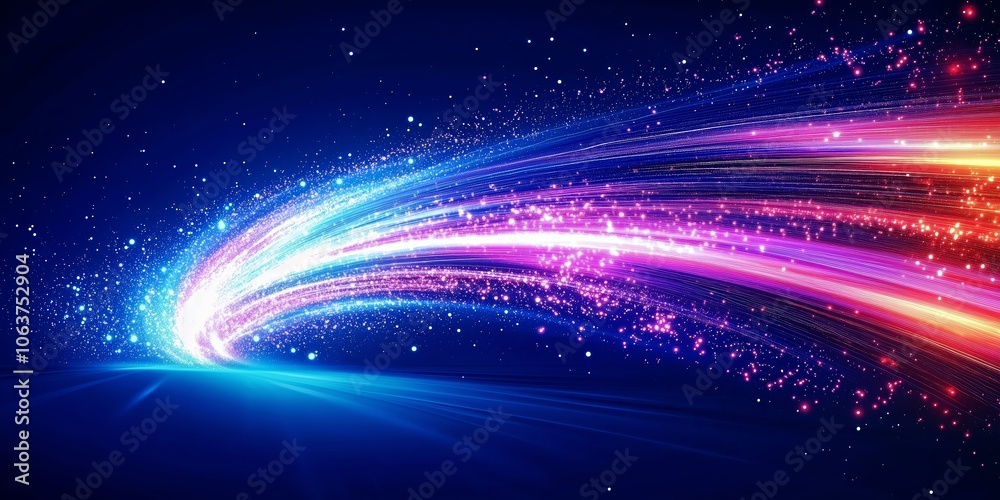 Obraz premium light burst in blue and purple hues, curved neon effect on dark background