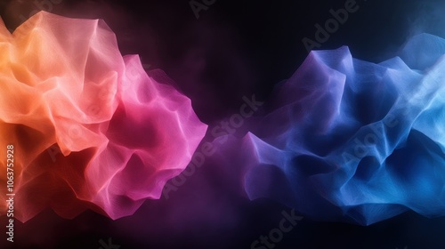 Vibrant abstract pink and blue waves flow together on a dark background, representing the fluidity and interplay of emotions and ideas in an otherworldly presentation. photo