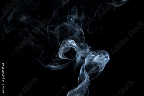 chaotic smoke on a horizontal photo, white smoke on a black background