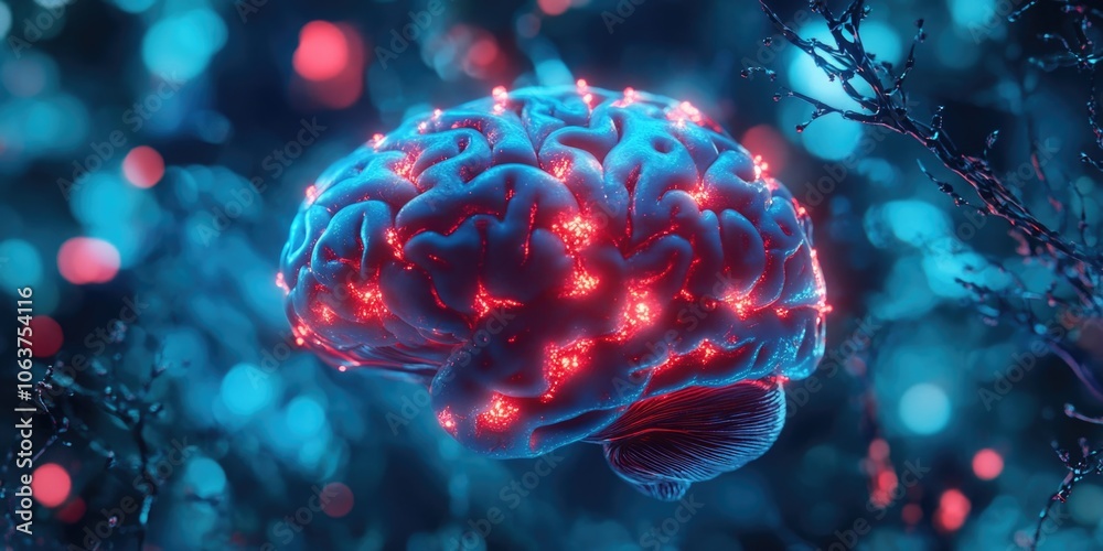 Close-up of a brain with red lights Close-up of a brain with red lights