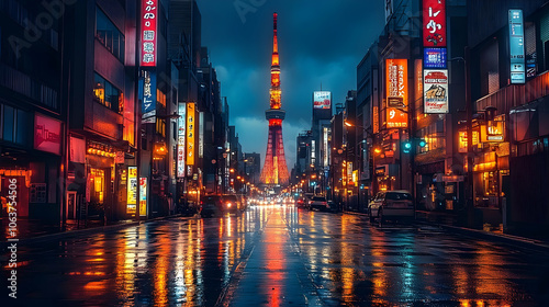 Night Cityscape with Tower ...