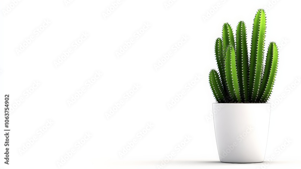 Cactus in White Pot: A single, vibrant green cactus plant stands tall in a minimalist white pot, a symbol of resilience and serenity. Its sharp, intricate details contrast with the clean. Cactus in White Pot: A single, vibrant green cactus plant stands tall in a minimalist white pot, a symbol of resilience and serenity. Its sharp, intricate details contrast with the clean.