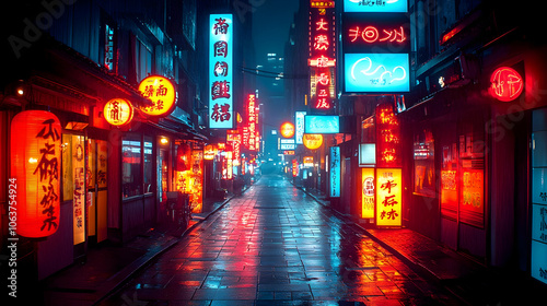 Neon Signs Illuminate Wet S...