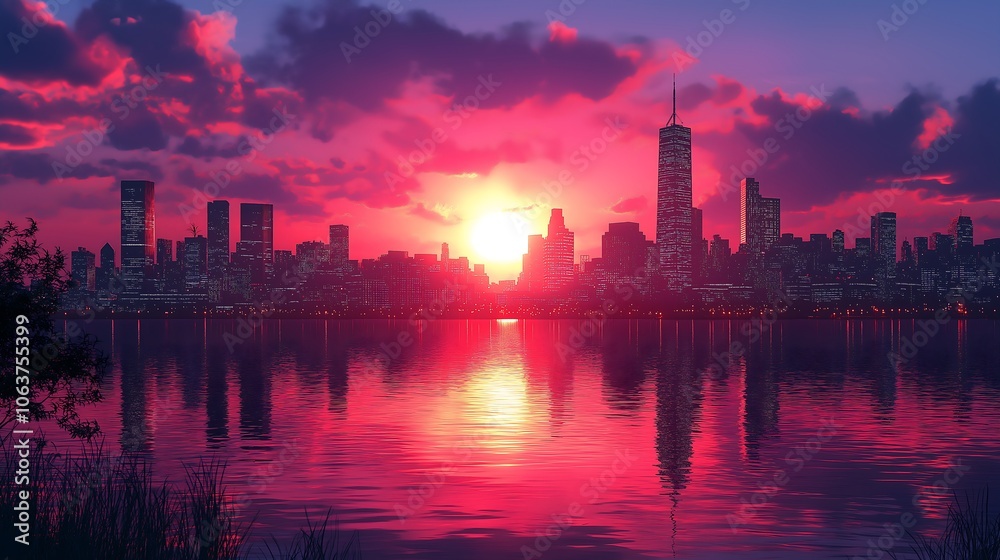 sunset over the city anime 3d generative ai sunset over the city anime 3d generative ai