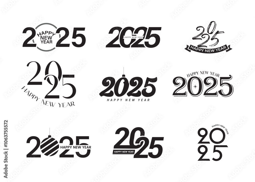 Collection of 2025 numbers design template. 2025 New Year logo text design. Christmas and business 2025 Happy New Year. Vector  logo illustration. Number design template.