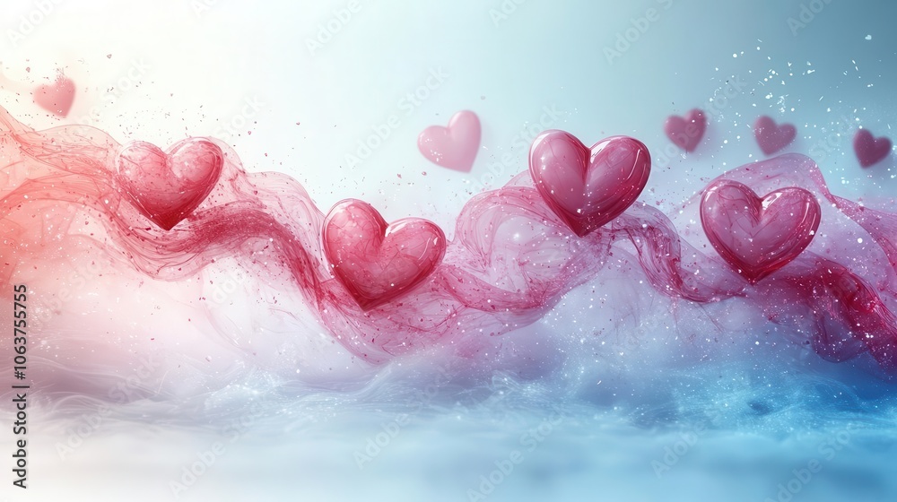 Fototapeta premium romantic valentines day banner featuring a panoramic array of abstract red hearts creating a loveinfused atmosphere with a soft dreamy background