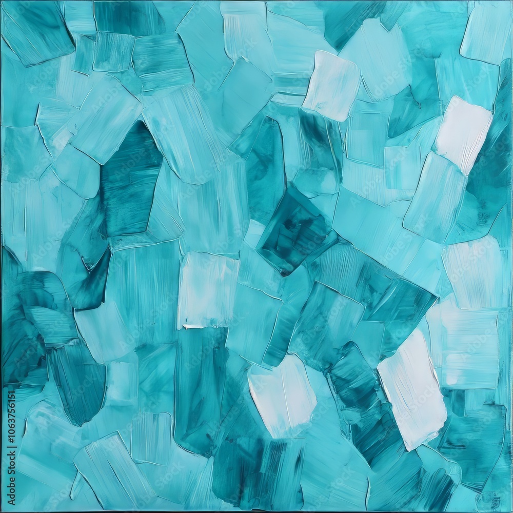 Obraz premium Abstract artwork featuring various shades of turquoise and white brushstrokes.