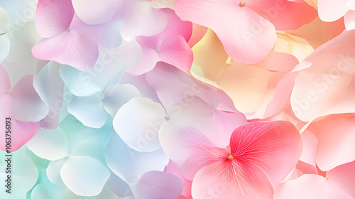 Soft pastel hydrangea petals in dreamy blend of colors