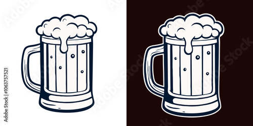 Refreshing and frothy beer overflowing a wooden mug, creating a visually appealing representation of a classic beverage, perfect for pubs, bars, or brewery related designs