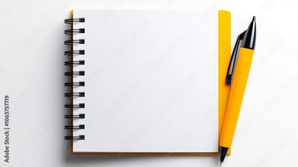 Blank Spiral Notebook with Yellow Pen Blank Spiral Notebook with Yellow Pen