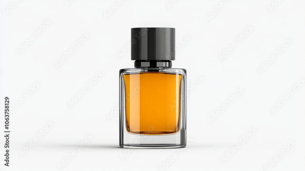 Amber Perfume Bottle Mockup: Elegant and minimalist design featuring a clear glass bottle with a black cap. The amber liquid inside adds a touch of warmth and sophistication. Amber Perfume Bottle Mockup: Elegant and minimalist design featuring a clear glass bottle with a black cap. The amber liquid inside adds a touch of warmth and sophistication.