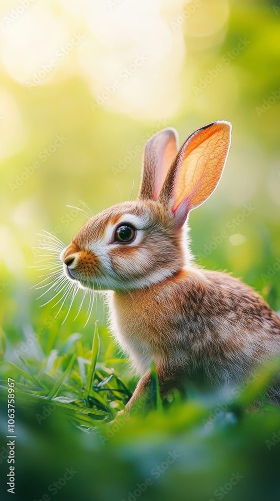 Fototapeta premium Rabbit Hopping Through Green Meadow