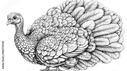 Detailed Black and White Illustration of a Turkey photo