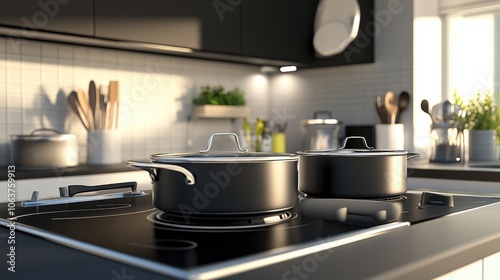 Modern Kitchen with Pots on Stove