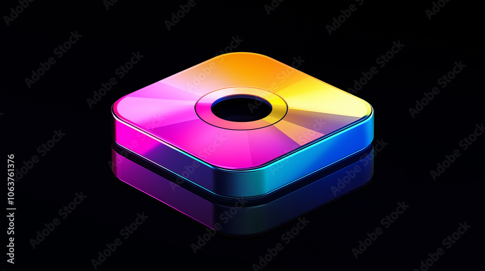A vibrant, colorful 3D icon resembling a digital media button with a glossy finish, showcasing a gradient of hues, ideal for tech-oriented themed content. A vibrant, colorful 3D icon resembling a digital media button with a glossy finish, showcasing a gradient of hues, ideal for tech-oriented themed content.