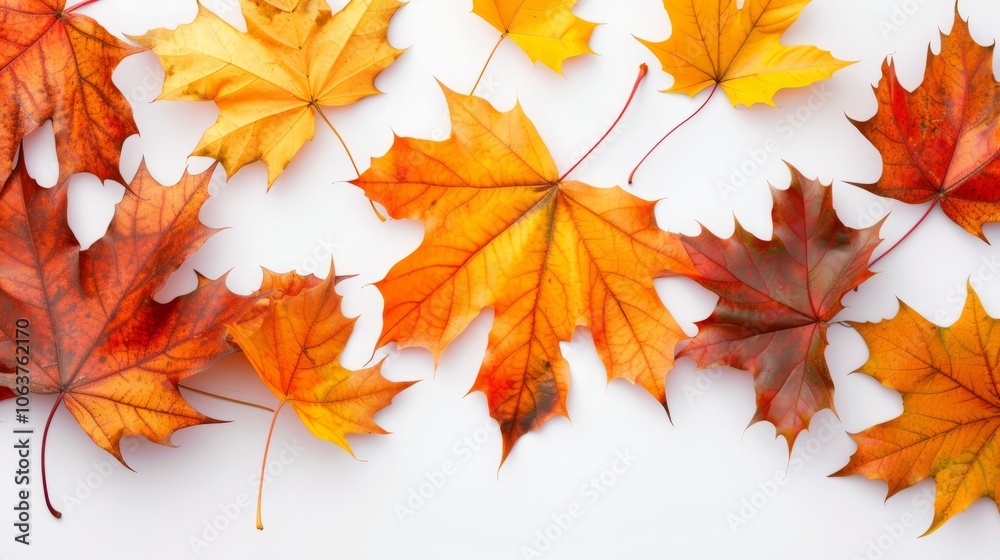 Pile of autumn leaves isolated on white background 