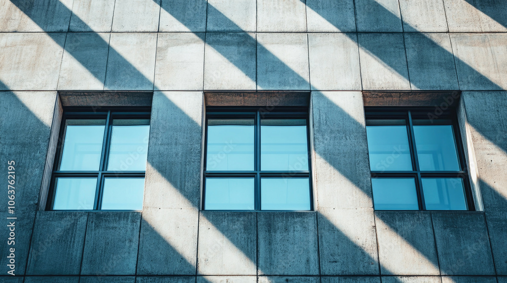 Obraz premium Dramatic interplay of light and shadow on a neo brutalist building facade during midday