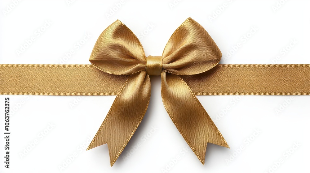 Elegant golden satin bow tied with ribbon on a white background, perfect for gifts and celebrations. Elegant golden satin bow tied with ribbon on a white background, perfect for gifts and celebrations.