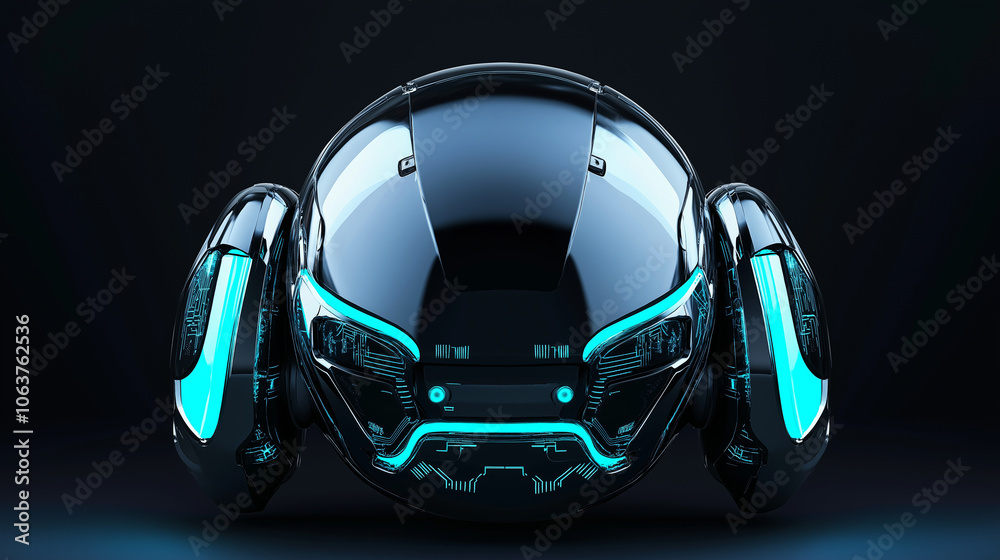 Fototapeta premium A sleek, spherical robot designed with advanced technology elements, characterized by glowing cyan lines, symbolizing innovation and futuristic concepts.