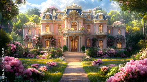 Pink Mansion with Flower Ga...
