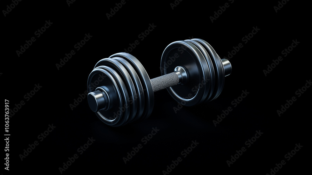 A metallic dumbbell with polished plates rests on a dark stage, symbolizing strength and fitness in a clean and minimal artistic presentation. A metallic dumbbell with polished plates rests on a dark stage, symbolizing strength and fitness in a clean and minimal artistic presentation.