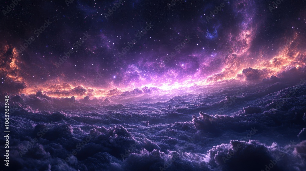 Obraz premium A stunning view of a nebula over a sea of clouds.